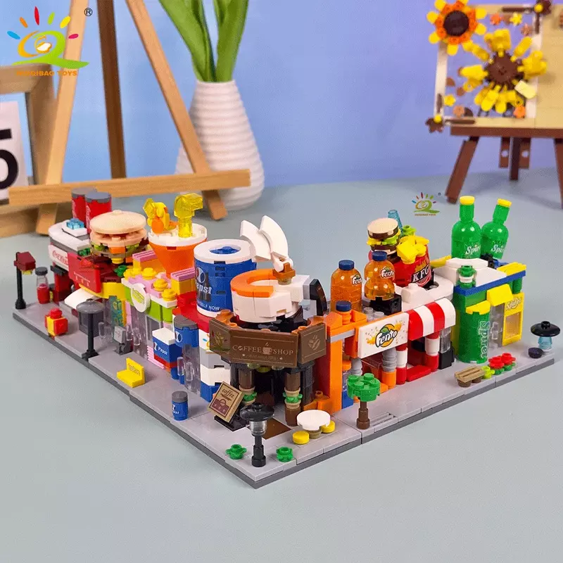 Compatibile con blocchi di costruzione per assemblare Mini City Commercial Street Decoration Model giocattoli educativi per bambini
