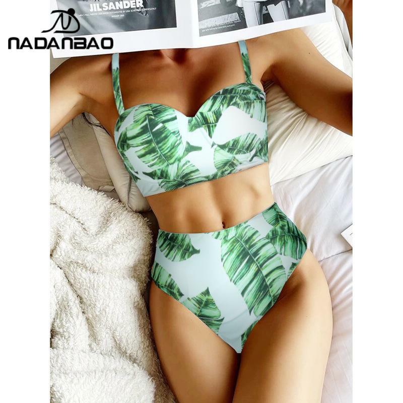 Nadanbao-Bikini Sexy de dos piezas para mujer, traje de baño femenino de cintura alta, sin espalda, de diseñador, ropa de playa para surfear