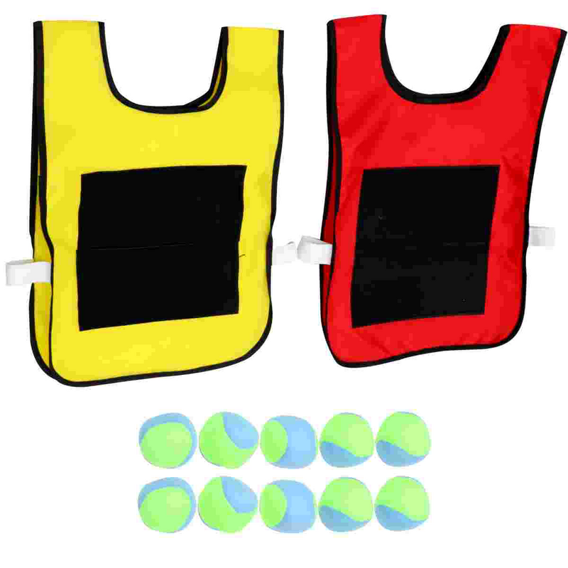 1 Set Children Sticky Ball and Vest Game Props Children’s Toys Group Plaything for Home School (Red, Yellow Vest and 10 Pcs