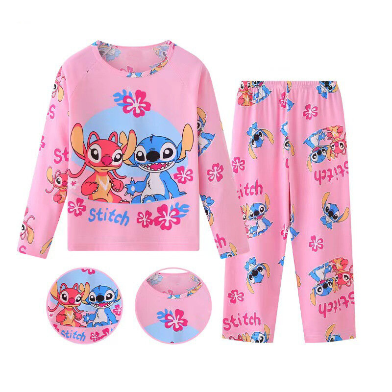 New Spring Children's Clothing Sets Stitch Angel Boy Sleepwear Long sleeved pants Clothes Kids Pajamas Set Baby Girls Pyjamas