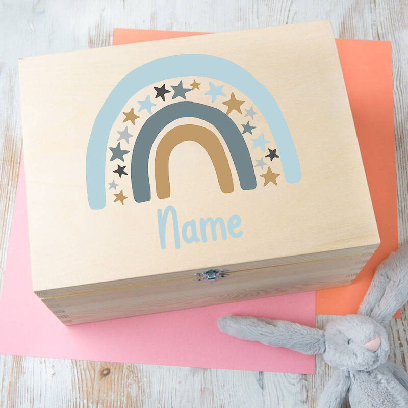 Personalizado Baby Rainbow Box Custom Wooden Infat Caixa De Memória Da Criança Caixa De Lembrança Recém-nascidos Chuveiro Presente Do Bebê Nascimento Estatísticas Presente