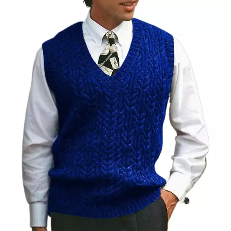 Spring Autumn Men Sweater Vest Twist Pattern V Neck Stretchy Men's Sweater Knitting Straight Waistcoat
