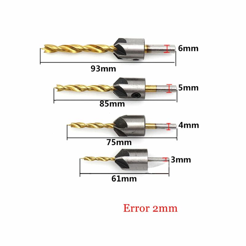 Set di punte da trapano per svasatore in titanio HSS da 4 pezzi Set di punte per trapano alesatore per smusso 3mm 4mm 5mm 6mm