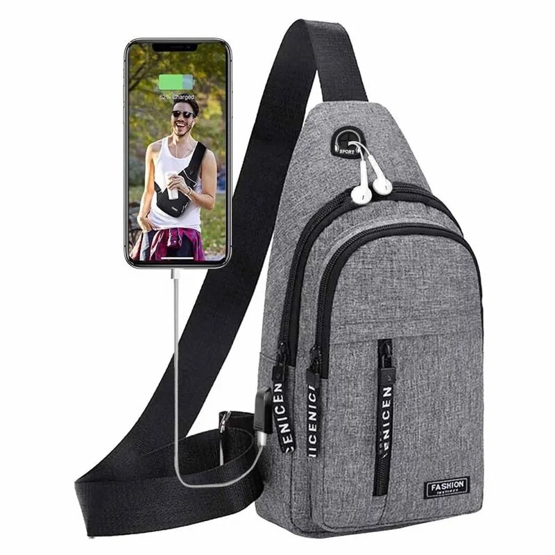 Multipurpose Men Waterproof Outdoor Anti-theft Crossbody Bag Shoulder Sling Bag USB Charging Port Chest Pack