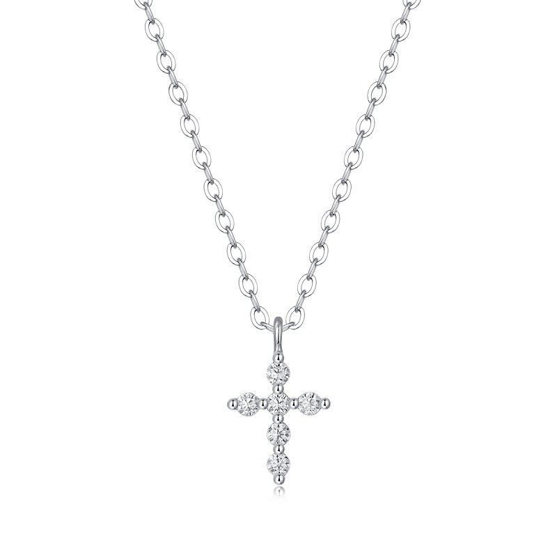 LORIELE Classic Charm Cross Pendant Necklace 925 Sterling Silver Moissanite with Certificate for Women Men Gifts Collar Jewelry