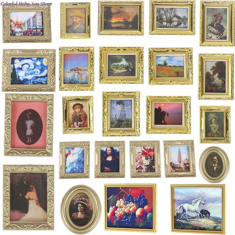 Imagem de parede para Dollhouse Miniature, fotos vintage, pintura mural, escala 1:12, 1:12