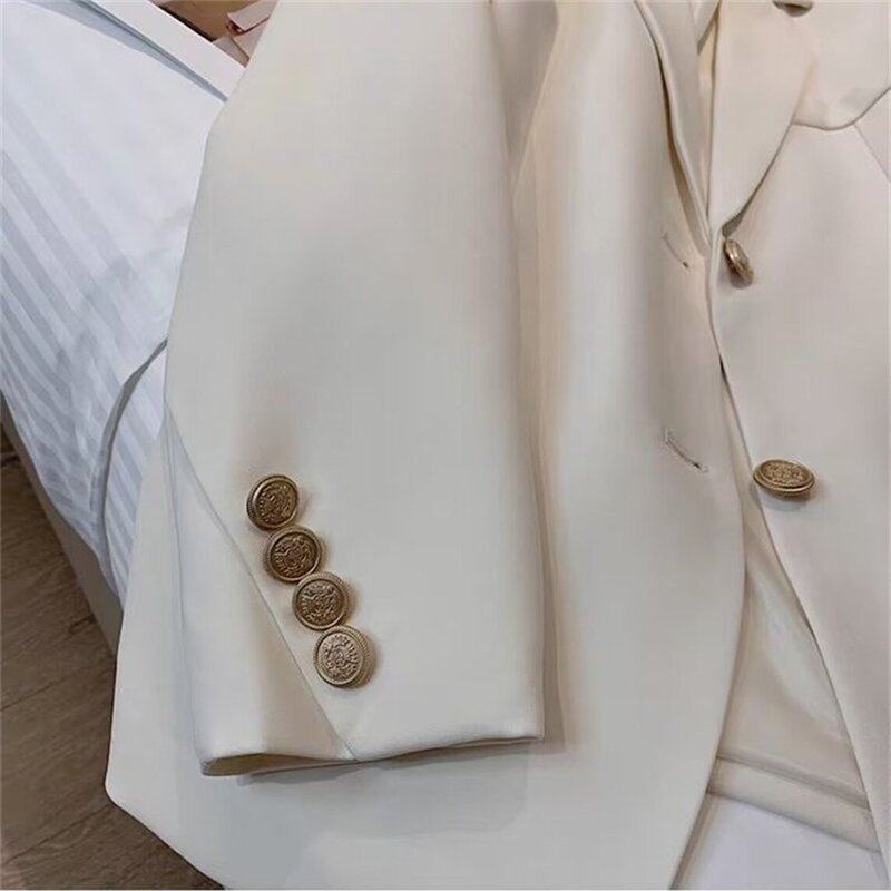 2024 Spring Autumn Women's Jacket Chic Elegant Casual Blazers Suit Collar Single Breasted Loose Fashion Coats Female Outwear Top