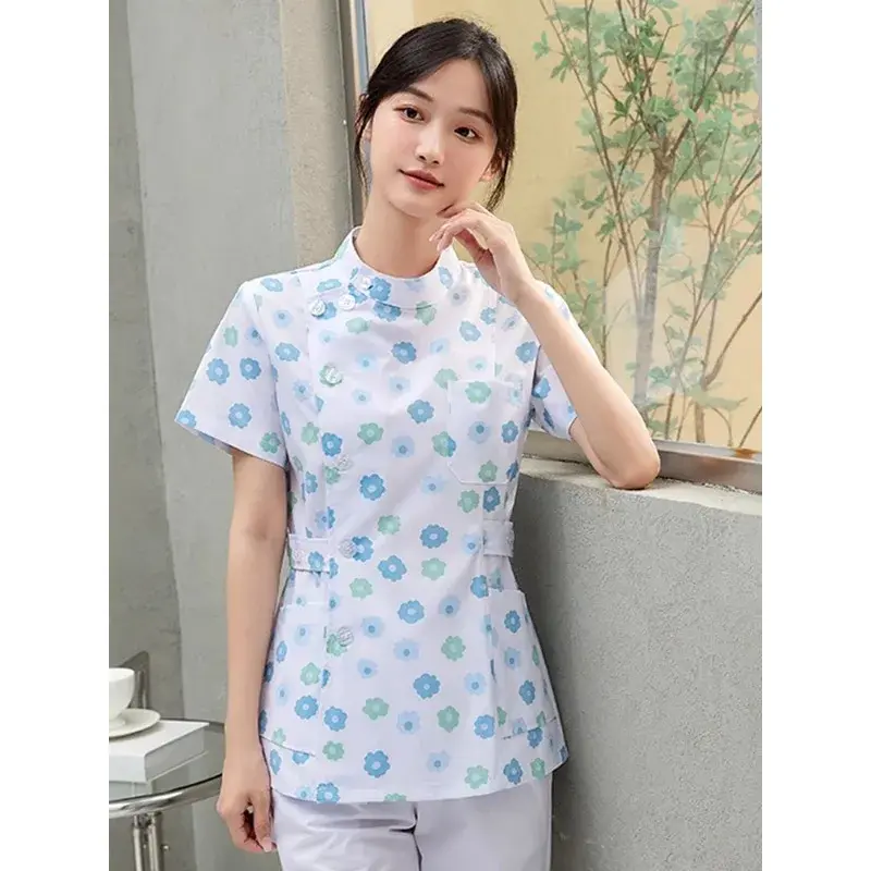Pet Grooming Nursing Scrubs Set Spa Uniforms Unisex Flower Printed Work Clothes Set Medical Suits Clothes Scrubs Tops and Pants