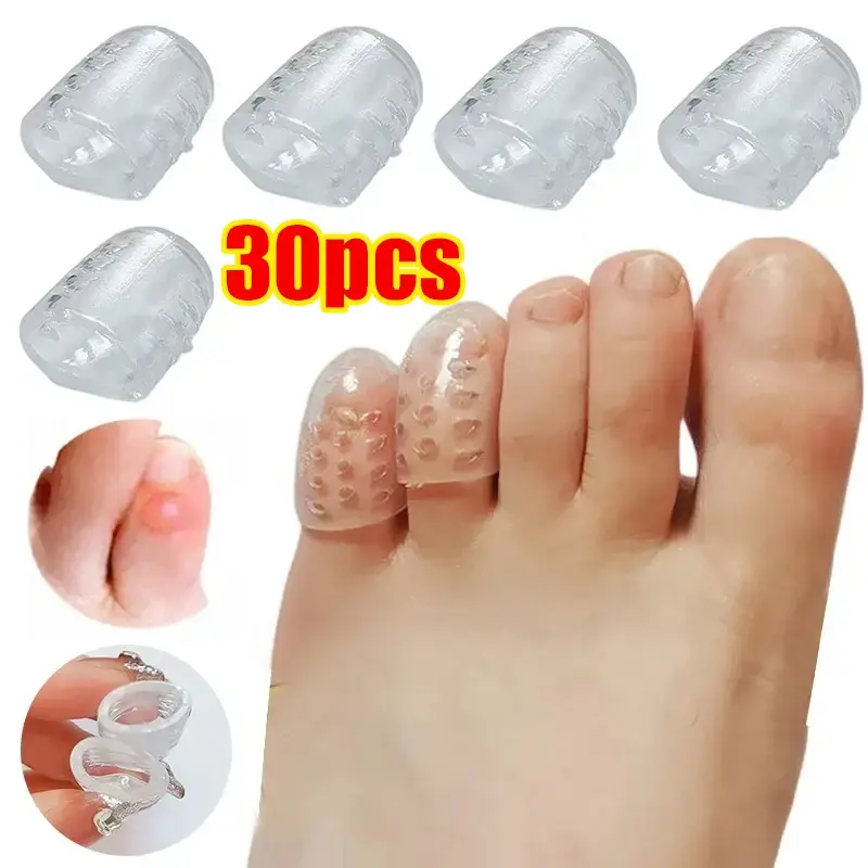 Tapas transparentes de silicona para dedos de los pies, Protector transpirable antifricción, evita ampollas, 30 piezas