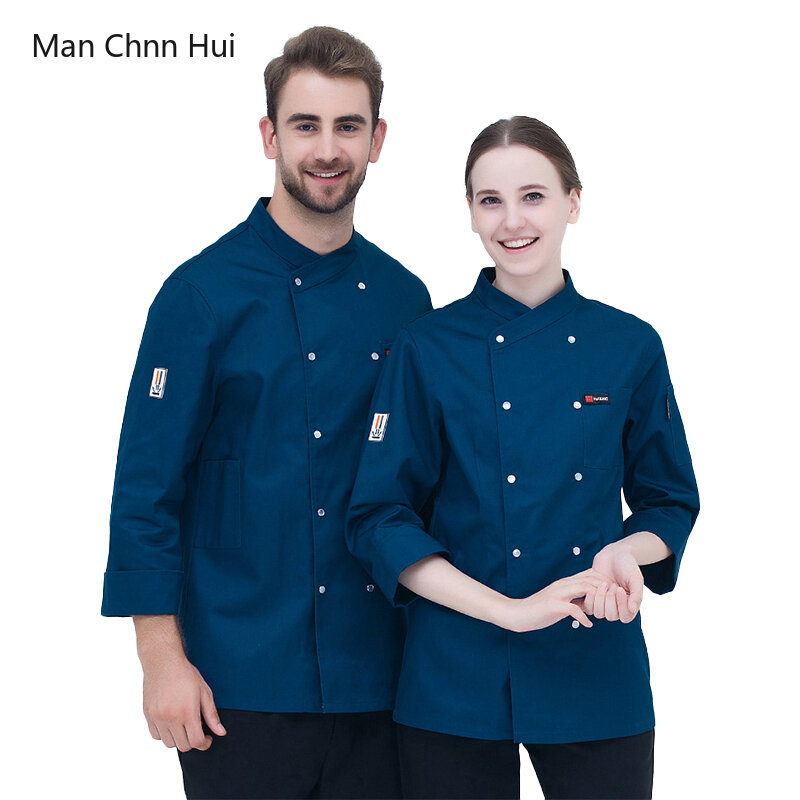 Chef camisa manga longa para homens e mulheres, restaurante, cozinha, casacos de cozinha, garçom roupa de trabalho, uniforme profissional, padaria macacão