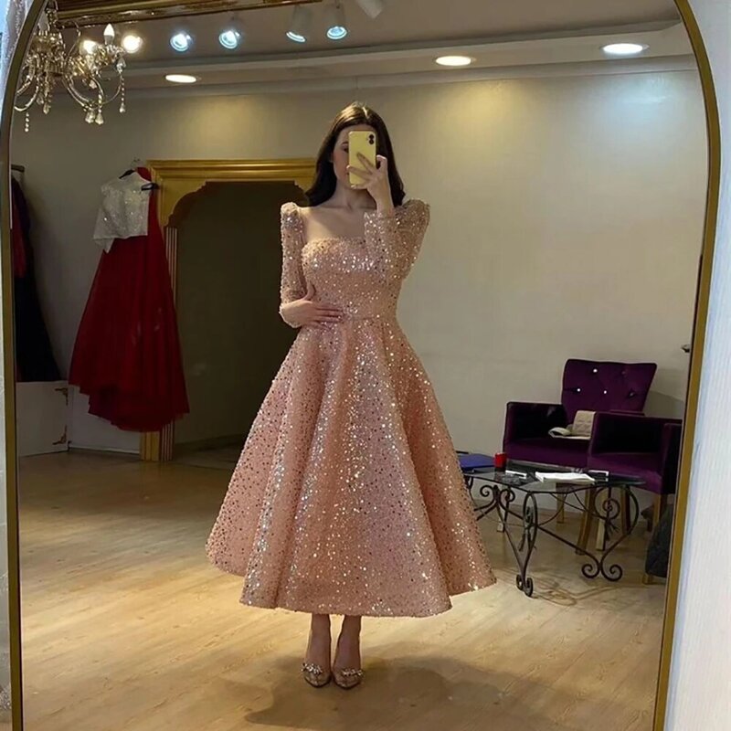 Mobuye 2024 arabische Dubai A-Linie o Ausschnitt Ballkleid Tee Länge Abend mode elegantes Party kleid für Frauen