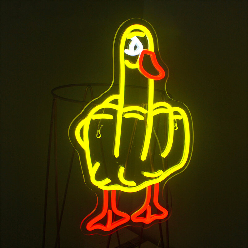 Pato Neon Sign Gesto Criativo, Luzes LED Amarelas, Decoração de sala estética para Party Boy Gamer Room, Home Bars Art, Lâmpada Animal