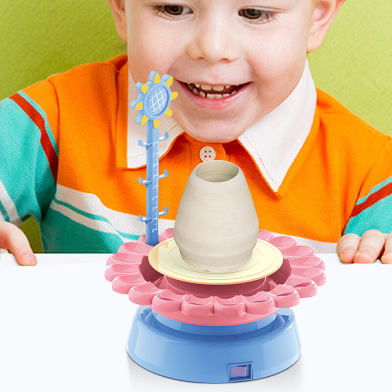 Ruota in ceramica per bambini tema girasole Kit ruota in ceramica per bambini artigianato per ragazze di età compresa tra 8-12 ruote in ceramica per bambini caricate tramite USB per