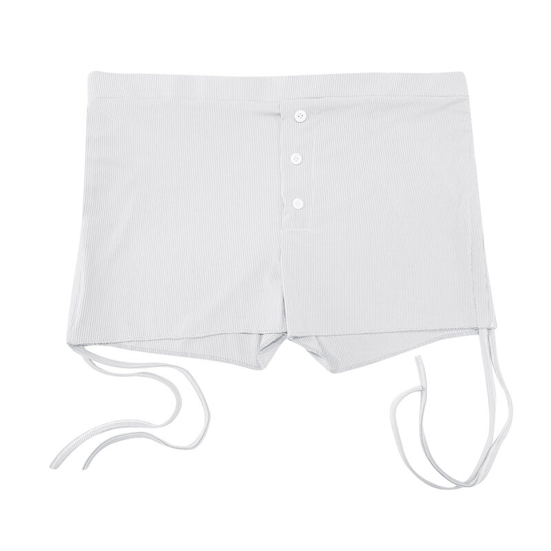 Pantalones cortos deportivos de cintura alta para mujer, Shorts informales con cordón lateral y botones, Color sólido, adelgazantes, novedad de 2024