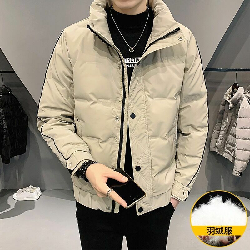 Winter light and thin duck down standing collar down jacket for men's trend thickened casual winter coat