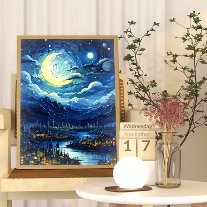 Van Gogh Art lukisan Anime lampu LED dekorasi ruangan, lampu suasana pengisian nirkabel, dekorasi dinding lampu USB, lampu malam hadiah rumah