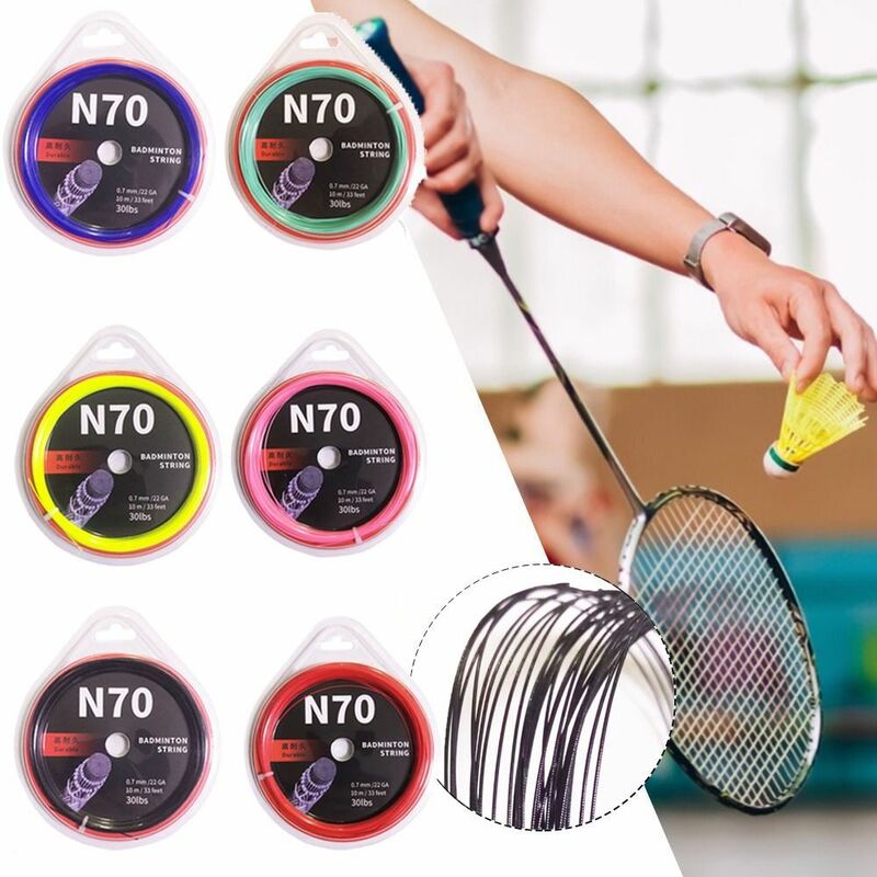 Wielokolorowe paletka do badmintona narzędzie do treningu strun 0,7mm rakieta do badmintona długość drutu 10M N70