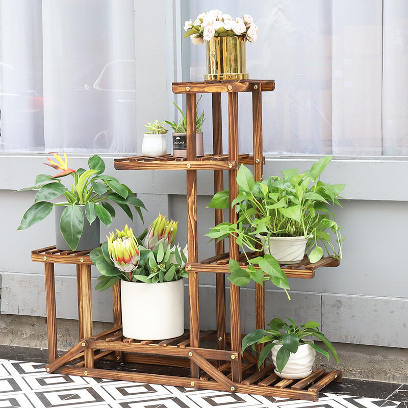 6 Tiered Wood Plant Flower Stand Shelf Planter Pots Shees Rack Holder Display For Multiple Plants Indoor Outdoor Garden Patio