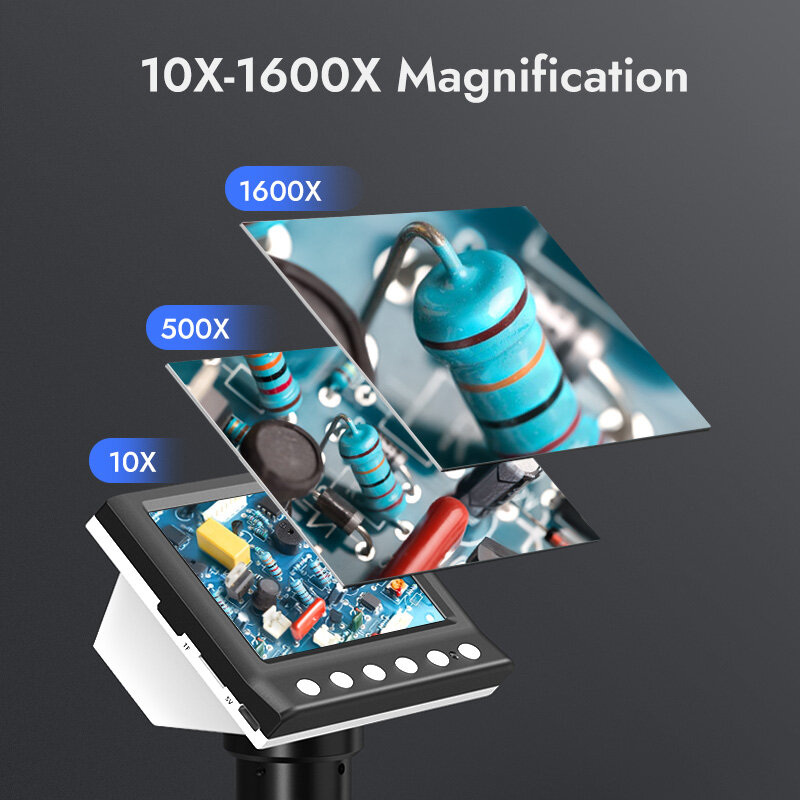 Hayve 4.3 인치 디지털 현미경, 1600X USB 납땜 현미경, 윈도우, 맥 OS, DM7 과 호환 가능, 8 LED, 1080p