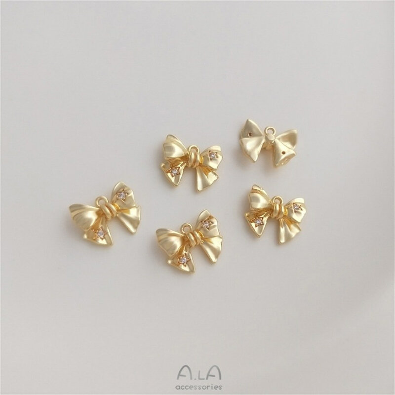 Ciondolo con fiocco tridimensionale in zircone intarsiato in oro 14 carati gioielli orecchini fatti a mano fai da te bracciale con ciondoli ciondolo K368