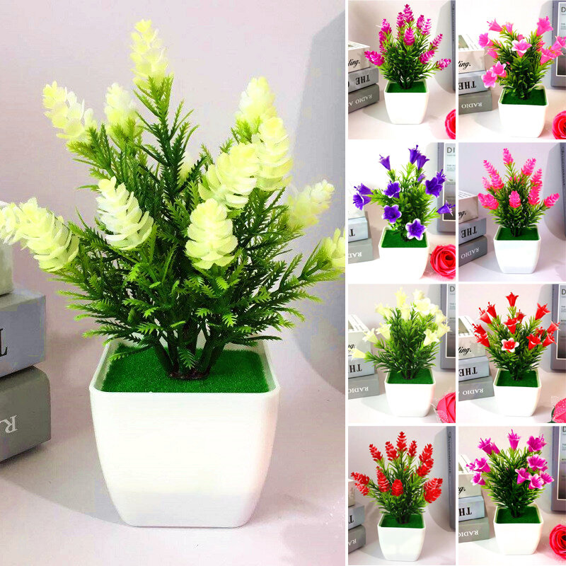 Fausse plante artificielle en pot pour décoration de bureau, fleur de lys, pomme de pin, plastique, britannique, mariage, intérieur