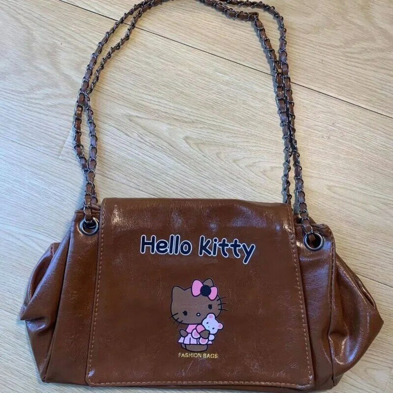 MBTI-Bolsa de ombro Hello Kitty para mulheres, preta, fofa, grande capacidade, sacola casual, moda vintage, viajante, bolsa feminina Harajuku