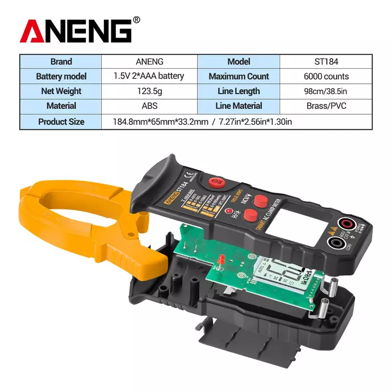 Aneng ST184デジタルマルチメータクランプメーター真の実効値6000カウントプロの測定テスターac/dc電圧ac電流オーム