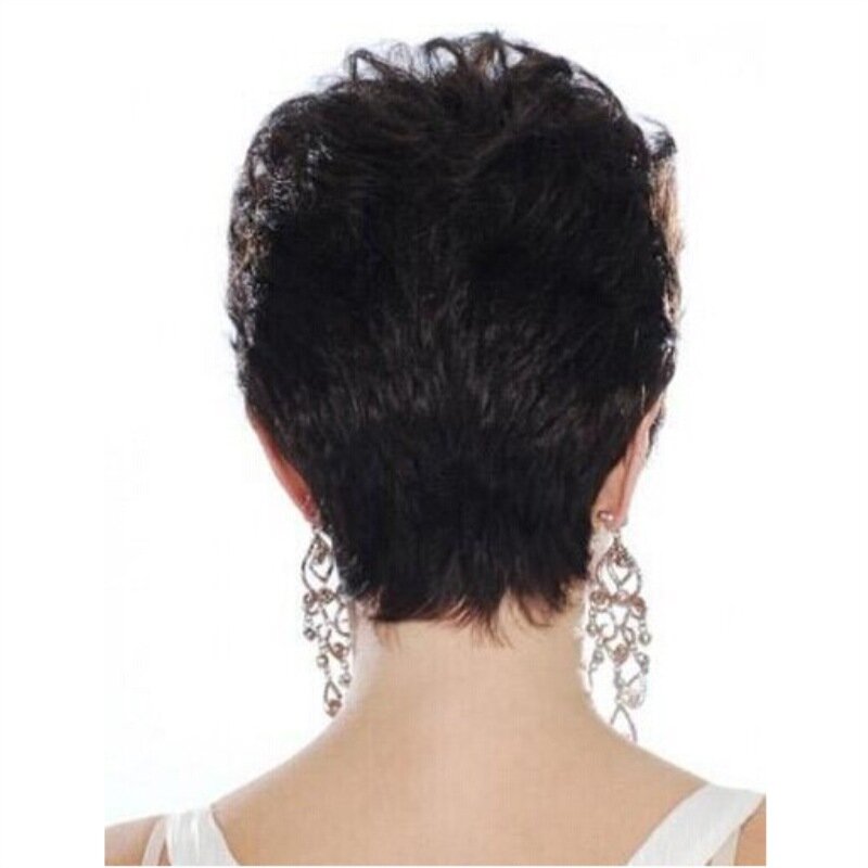 Curto micro cabelo ondulado para mulheres, peruca de cabeça cheia ondulada marrom, branco, design avançado, nova moda