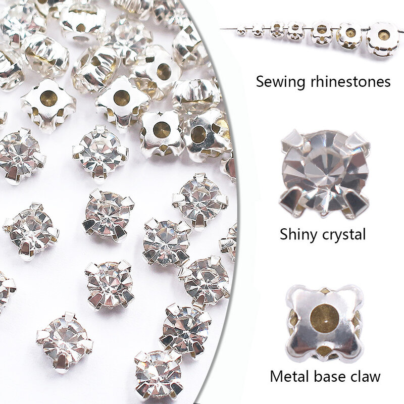 SS12-SS40 Хрустальные стеклянные камни, серебряные стразы в форме когтей, стразы и кристаллы, швейные стразы для одежды, ткань для рукоделия