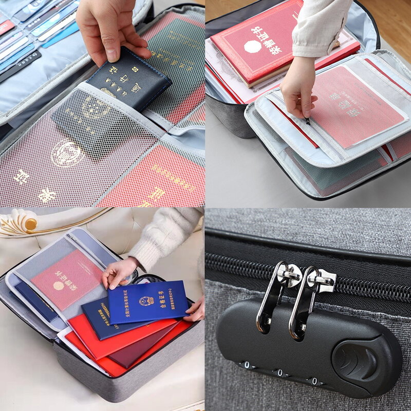 Homens documentos organizador pasta arquivo lockbox grande bolsa feminina multifuncional credenciais de viagem carteira de armazenamento de bagagem bolsa