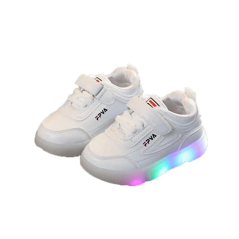 Sepatu kets bayi laki-laki perempuan, sepatu kasual bayi dengan lampu LED cantik warna polos, penjualan laris, empat musim, sepatu tenis balita