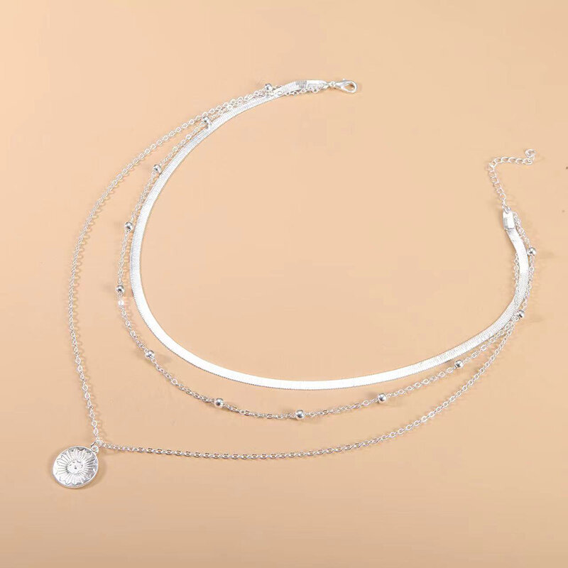 Collar redondo de tres capas de Plata de Ley 925 para mujer, cadena de serpiente Simple, cadena de bolas, regalo de fiesta, joyería exquisita