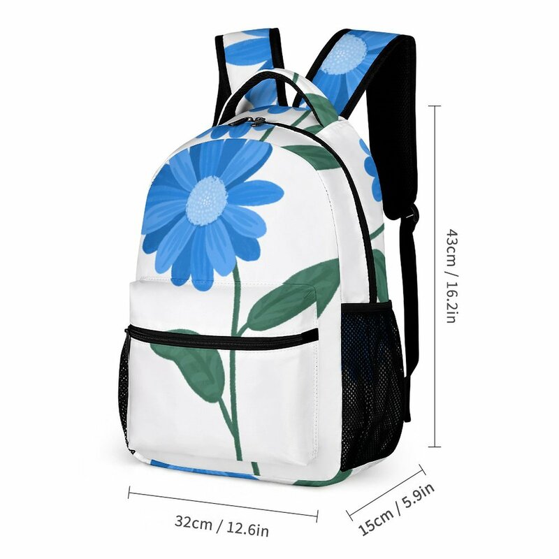 パーソナライズされたプリントストラップ付きの青い花,学生用バックパック,大容量,カジュアル,漫画,ブックバッグ