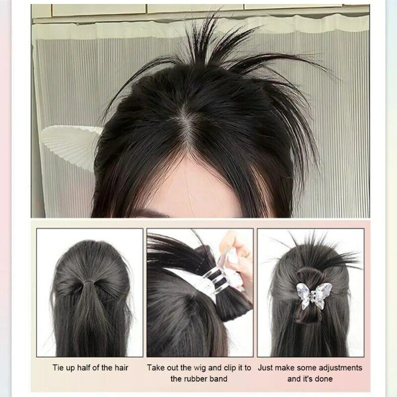 Butterfly Hair Claw Wig Clip Bun para mulheres, extensão de cabelo falso sintético, pães retos, Updo Ball Head Hairpiece