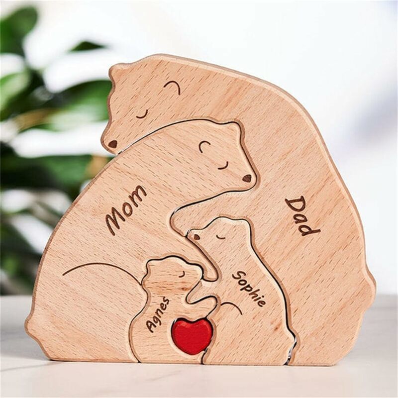 Nome personalizzato ornamenti in legno per dipingere orso tema famiglia Puzzle fai da te incisione gratuita nome di famiglia Puzzle Home Deco regalo personalizzato