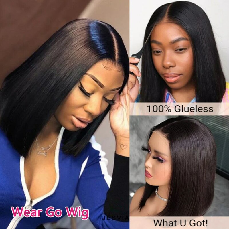 Glueless Straight Bob Wig Lace Front Human Hair Wigs For Women Pre Plucked Short Bob Ready To Wear HD Transparent Deep Lace Wig