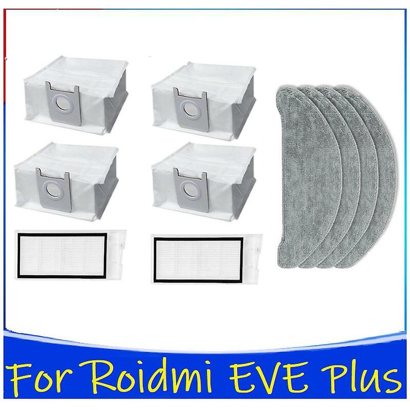 Piezas para Roidmi Eve Plus, filtro Hepa lavable, bolsa de polvo, paño para mopa, 10 unidades