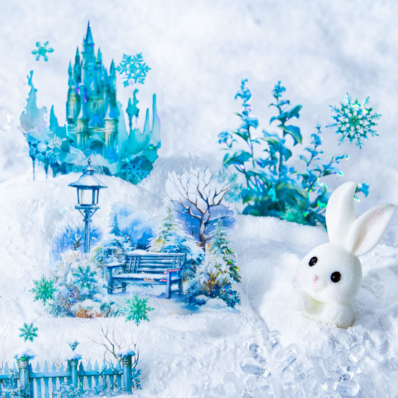 12 Pak/LOT es kristal dan salju pemandangan seri Lucu indah kreatif dekorasi DIY hewan peliharaan stiker
