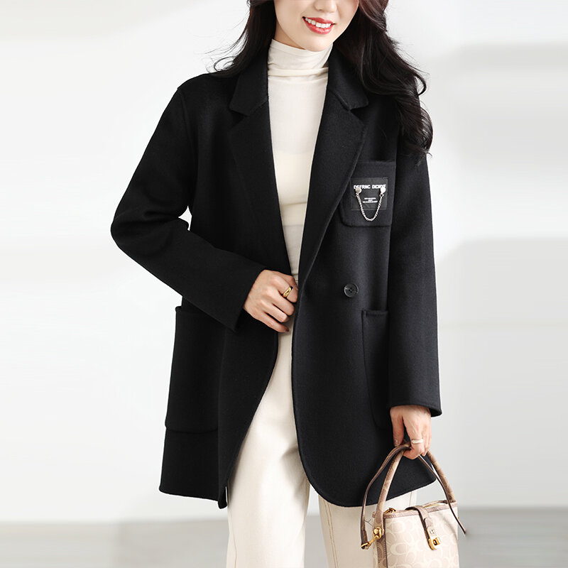 Manteau en cachemire double face pour femme, laine pure, long et décontracté, haut de gamme, automne et hiver, nouveau