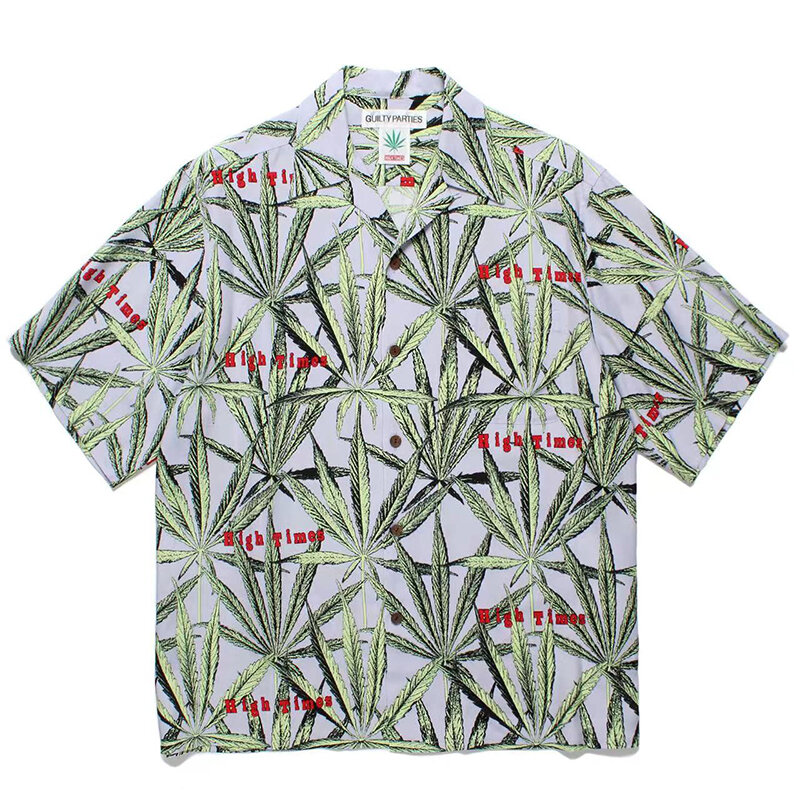Newest Y2k Leaf Print Men Women High Quality Streetwear Short Shirt Japan