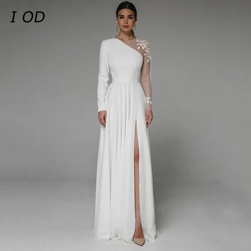 Vestido de renda minimalista manga comprida, vestido de casamento patchwork, esfregão, I OD, novo modelo