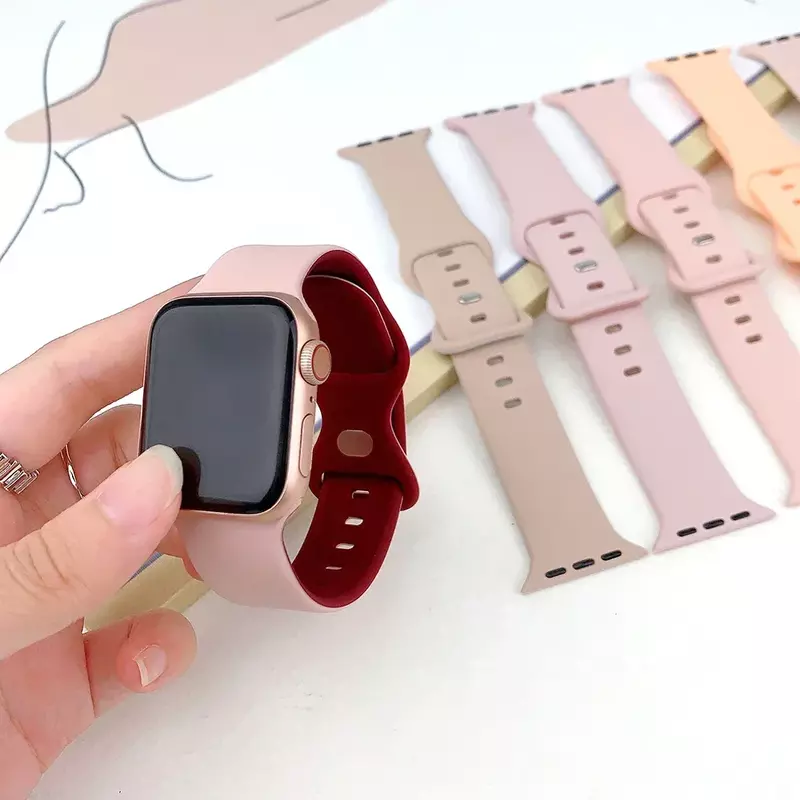 Pulseira de Silicone para Apple Watch Band, Pulseira Esportiva, iWatch Series 9, 8, 7, SE, 6, 5, 4, Ultra 2, 44mm, 41mm, 45mm, 40 milímetros, 49 milímetros, 42 milímetros, 38 milímetros