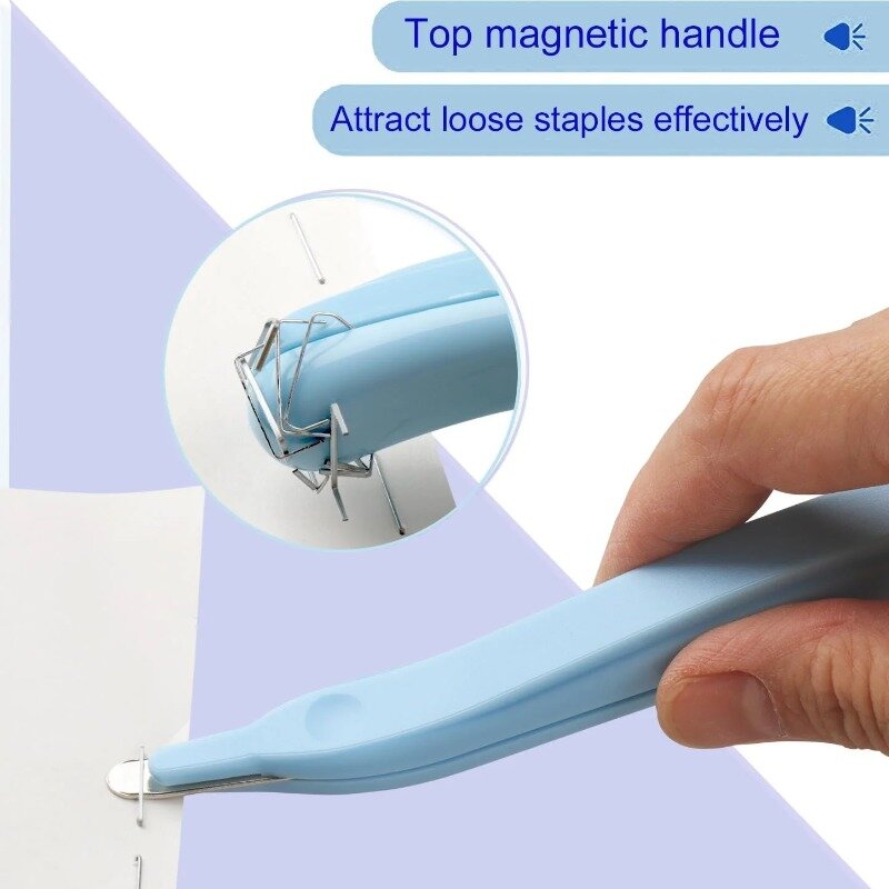 Alat penghilang Staples magnetik portabel, 1 buah gaya dorong penghilang Staples datar untuk perlengkapan alat tulis sekolah mengikat kantor