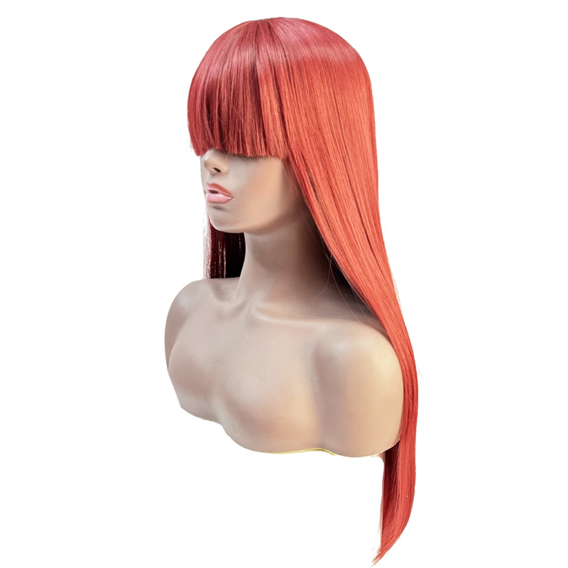Bordowe długie proste włosy 24 cale peruka z grzywką dla kobiet Halloween Cosplay peruki