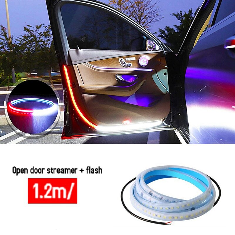 4 sztuki 120Cm wodoodporne Auto dekoracyjne światła otoczenia LED samochód drzwiowe światło wejściowe ostrzeżenie o bezpieczeństwie Streamer pasek świecący