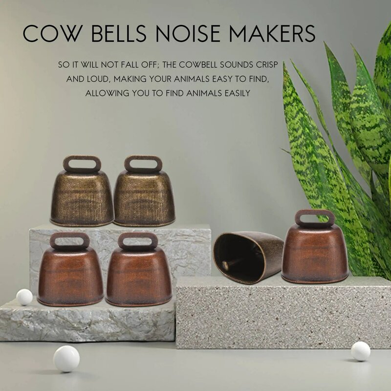 6 шт. металлический колокол для коров, Cowbell, ретро-колокольчик Для выпасения лошадей, овец, медных, коровьи колокольчики, производители шума