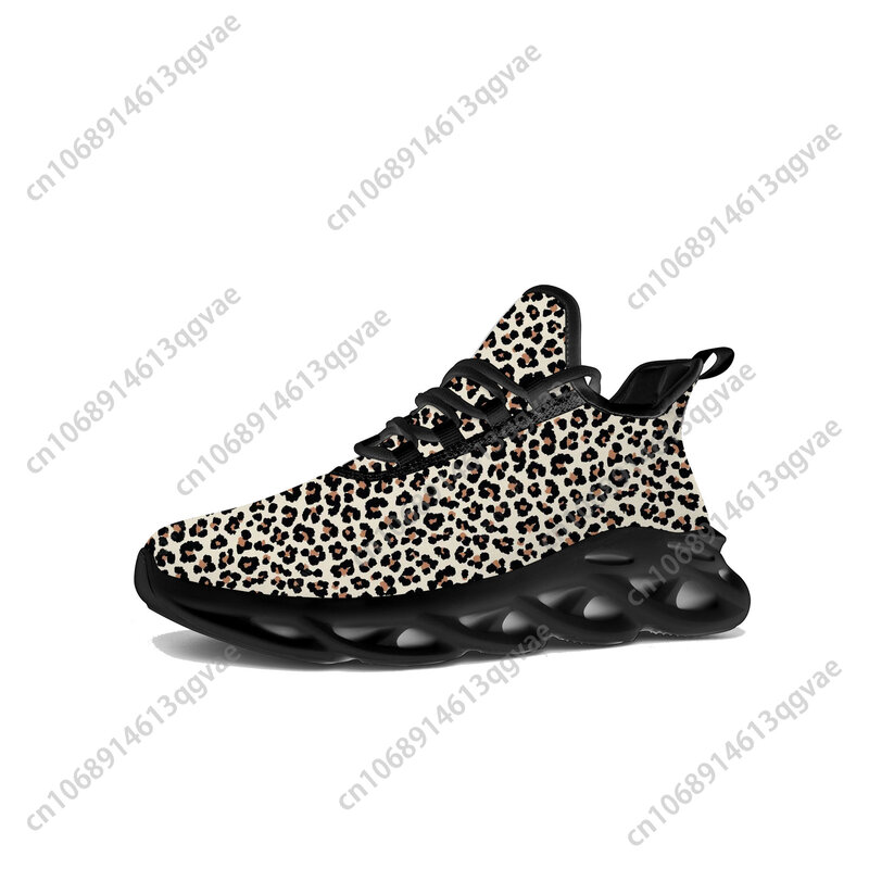 Sneakers datar motif macan tutul pria wanita, sepatu olahraga lari kualitas tinggi, sepatu jala tali, sepatu buatan khusus