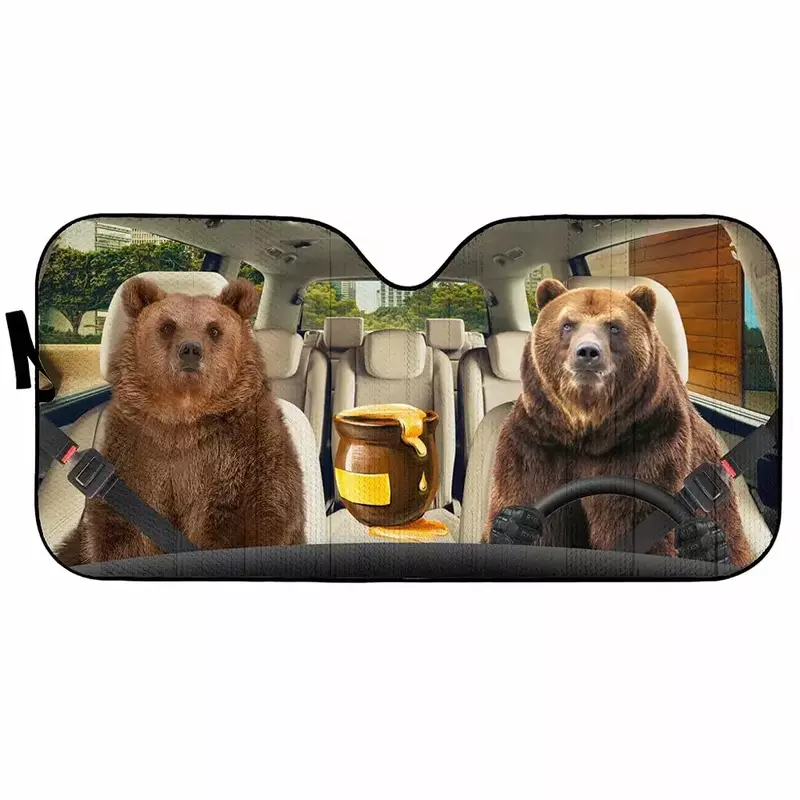 Pare-soleil de voiture pour conducteur d'ours forestier, pare-brise avant, rideau animal amusant, garde votre véhicule au frais, soleil UV et H