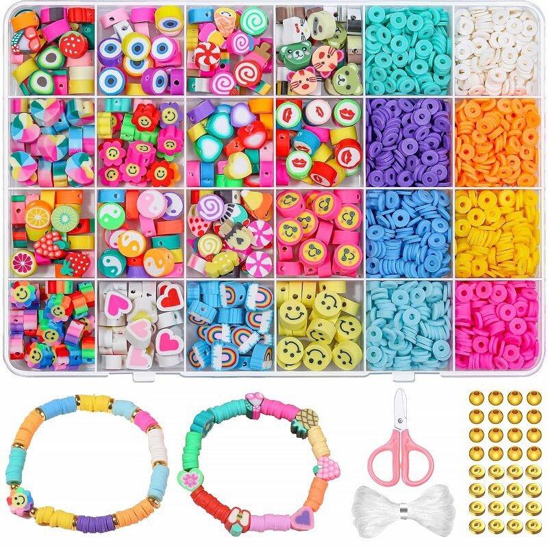 Perline di argilla per kit per la creazione di braccialetti frutta faccina sorridente chip accessori per gioielli ragazza regalo creativo fai da te