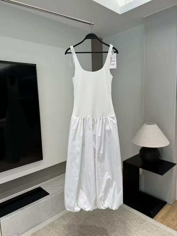 Women's 2024 New Fashion Side Pocket Decoration Casual Vest Style Midi Dress Retro Sleeveless Backless Women's Dress Mujer